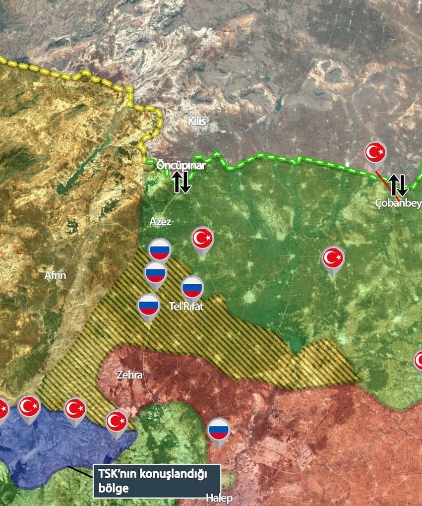 מפה עדכנית של הכוחות בגבול סוריה טורקיה 
