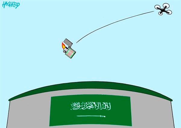 רוחאני במסר מפייס? איום של איראן על התקפה נוספת על שדות הנפט של סעודיה // SAUDI-ARABIA-Rainer-Hachfeld-Germany-PoliticalCartoons.com-
