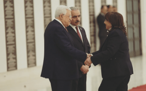 זעם ברש"פ על מינוי מקורבים ובני משפחה לתפקידים בכירים // Dr. Mai Al-Kaila, Ph.D., being congratulated by President Abbas and Prime Minister Mohammad Shtayyeh upon her appointment in April 2019. She served as a member of Fatah’s Revolutionary Council (Facebook)