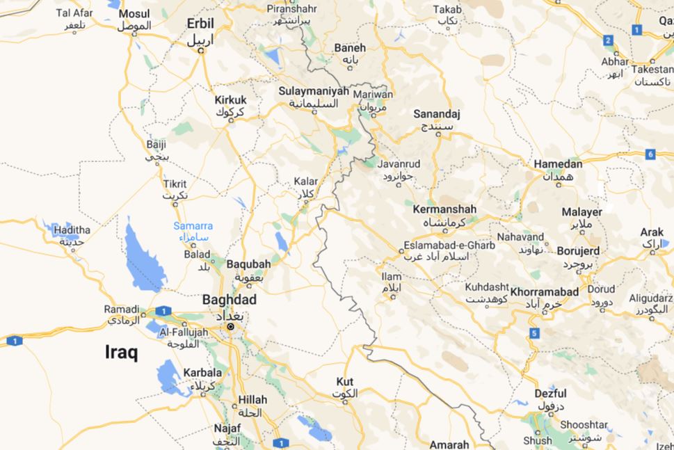 מפת אזור התקיפה של בסיס המל"טים של איראן